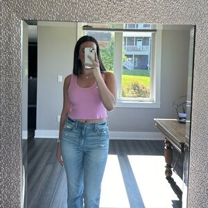 Pink Scoop Neck Rib Tank Top